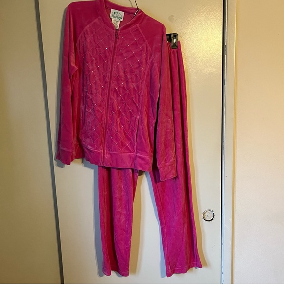 Quacker Factory Pink 2 Piece‎ Outfit Rhinestones Zip Jacket & Pants Small Size - Picture 1 of 12